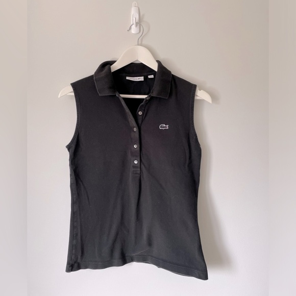 Lacoste Black Sleeveless Pique Polo - Picture 3 of 5